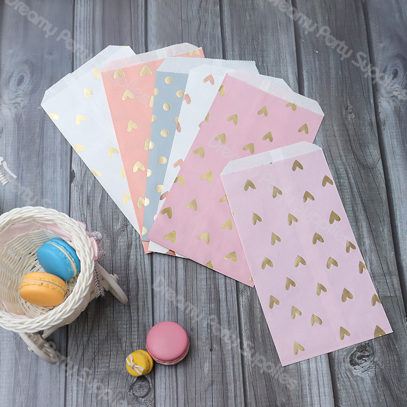 12 bucăți îngroșați cadou pungă de hârtie cu puncte autocolante caramele dulciuri prăjituri inimă pungă de hârtie kraft pentru petrecere de Crăciun saci de artizanat husă aniversare