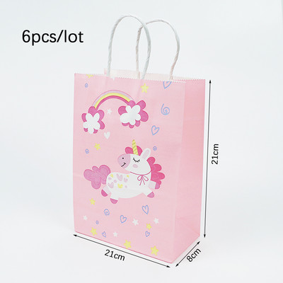 6 vnt. Animacinių filmų vienaragio popierinis dovanų maišelis Animacinių filmų pakavimo krepšys, skirtas vienaragio gimtadienio vakarėliui papuošti Vaikų kūdikių vakarėlio reikmenys