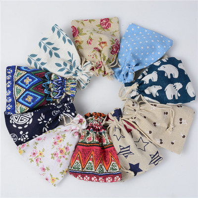 20db 10x14cm-es rajzfilmnyomtatás Többszínű Vintage természetes zsákvászon ajándék édességzacskó Esküvői Party Favor Tasak Juta Ajándéktáskák Szállítás