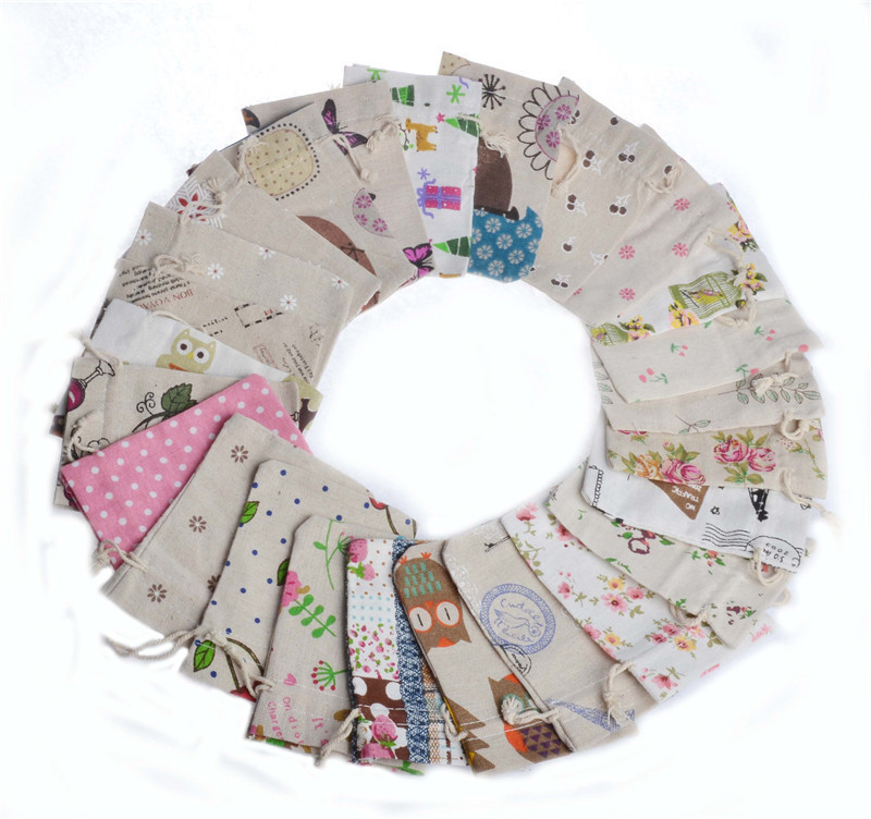 20 buc 10x14 cm imprimare desene animate multicolore vintage din pânză naturală de pânză naturală, cadou, pungi de bomboane pentru petrecere de nuntă.