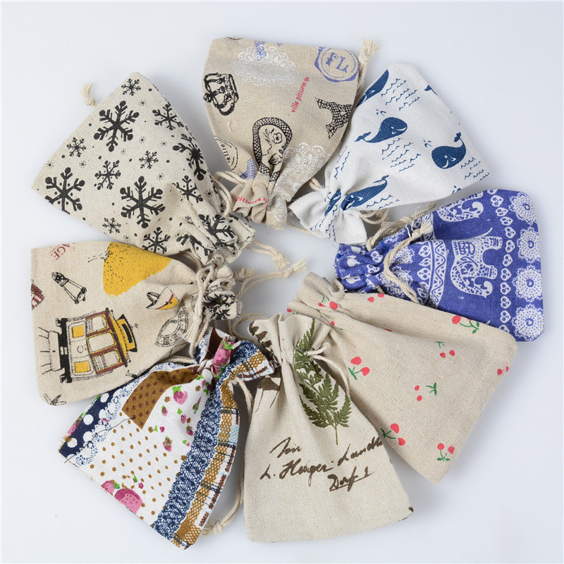 20 buc 10x14 cm imprimare desene animate multicolore vintage din pânză naturală de pânză naturală, cadou, pungi de bomboane pentru petrecere de nuntă.