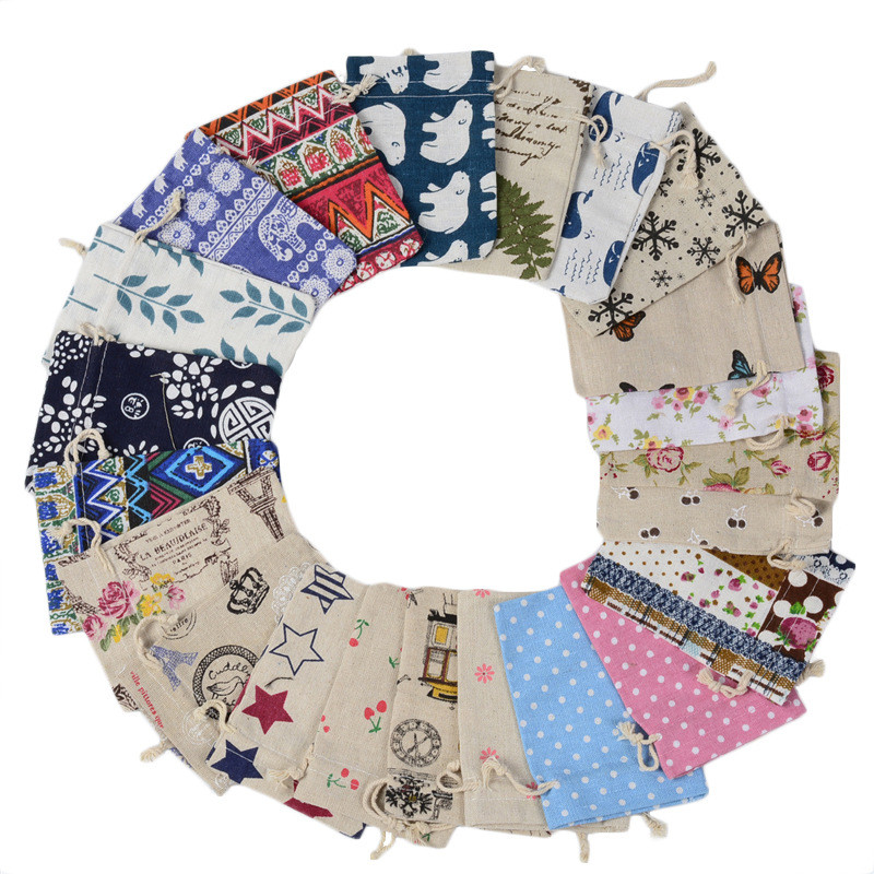 20 buc 10x14 cm imprimare desene animate multicolore vintage din pânză naturală de pânză naturală, cadou, pungi de bomboane pentru petrecere de nuntă.