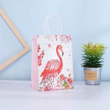 Χάρτινη τσάντα δώρου Flamingo 4 τεμ. Χαβάης για πάρτι Flamingo Flower Kraft Κουτιά συσκευασίας καραμέλας για Παιδιά Birthday Baby Shower Party