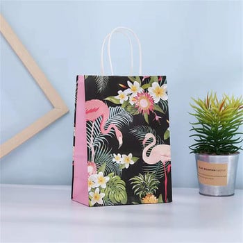 Χάρτινη τσάντα δώρου Flamingo 4 τεμ. Χαβάης για πάρτι Flamingo Flower Kraft Κουτιά συσκευασίας καραμέλας για Παιδιά Birthday Baby Shower Party