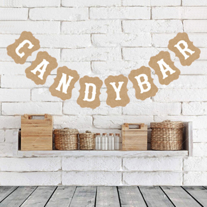 Персонализирайте парти флаг Писмо Candy Bar Направи си сам крафт хартия Banting Banner Flags Candy Bar Wedding Decoration Baby Shower Favor