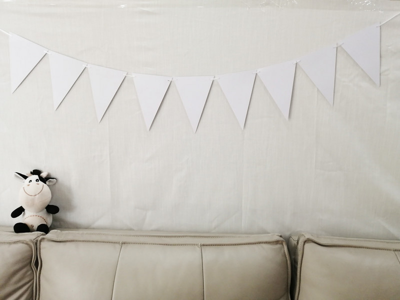 3 stili 8 M 18 karogi Pilnīgi balti neausti vai auduma papīra reklāmkarogi vītnes ķemmēšanas karogi līgavas kāzu dekorācijas ballītes dekorācijas