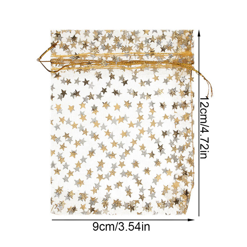 50/100 db/tétel Fashion Star Organza Táskák Szép Ékszer Csomagoló Táskák Esküvői Karácsonyi ajándék tasakok Táska 9x12cm Kiváló minőségű