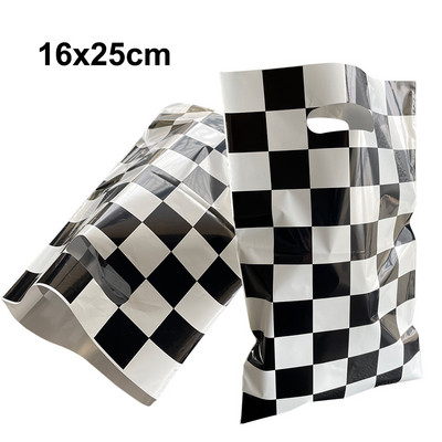 30 vnt / rinkinys Lenktyninio automobilio gėrybių dovanų maišeliai Lenktynių skanėstų mokykliniai juodai baltai languoti vakarėlio reikmenys dviems greitiems teminiams gimtadieniams