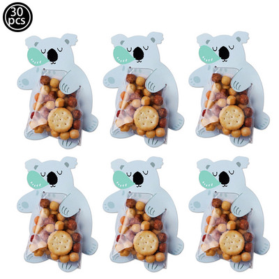 30db Aranyos erdei Állat Ajándéktáskák Koala alakú Sütőcukortáska Gyerek Fiú Lány dzsungel szafari Születésnapi parti kellékek Babazuhany