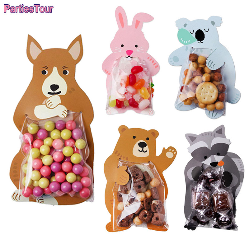 30db Aranyos erdei Állat Ajándéktáskák Koala alakú Sütőcukortáska Gyerek Fiú Lány dzsungel szafari Születésnapi parti kellékek Babazuhany