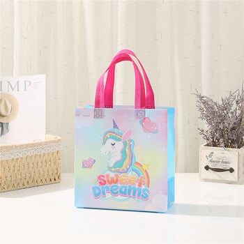 4 τεμάχια Unicorn τσάντες δώρου Nonwoven Rainbow pink τσάντες συσκευασίας Θήκη καραμελών για κορίτσια Unicorn Συσκευασία διακόσμησης για πάρτι γενεθλίων