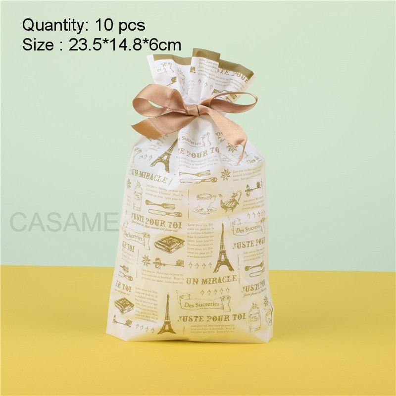 10 бр. Бонбони бисквитки Подаръчни торбички с панделка Снек Пакет за печене на бисквити Сватба Рожден Ден Декорация Коледни подаръчни торбички