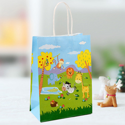 6 db Dzsungel Állatok Papírtáska Rajzfilm Oroszlán Tigris Zebra Ajándéktáska Dzsungel Party dekorációhoz Gyerekeknek Ajándék sütik Csomagoló zacskók