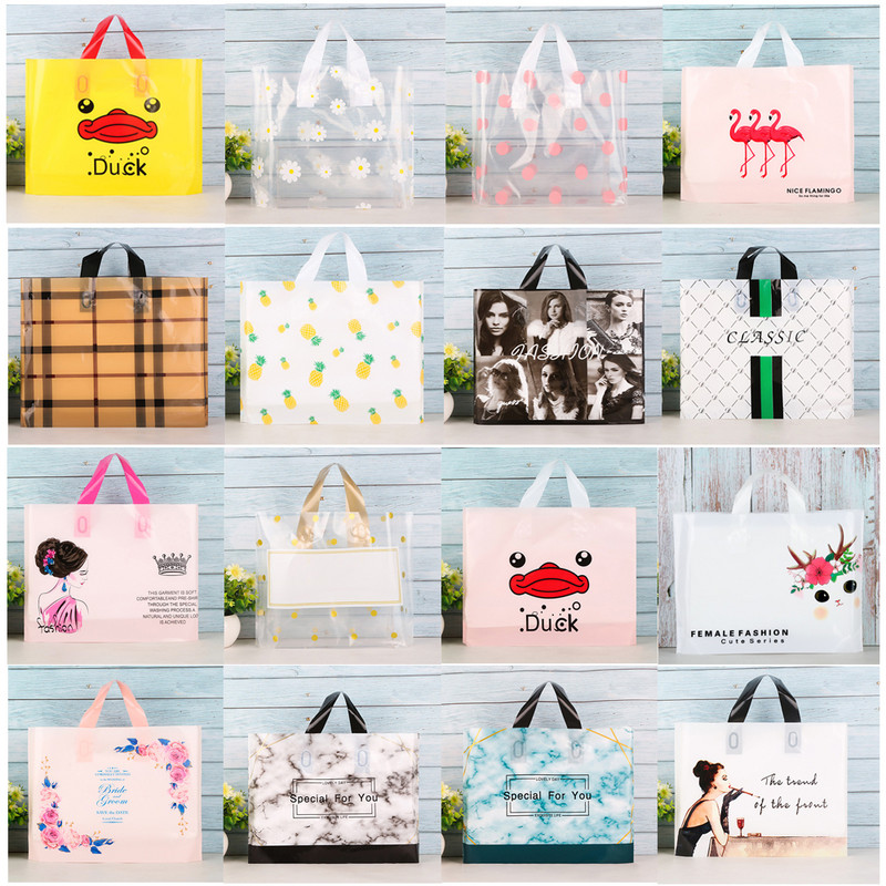 5 tk paksu ehete plastikust käepidemetega kott Armsad mitmesuguse mustriga kilekotid käepidemega kinkekarbiga pulmapeo pakend