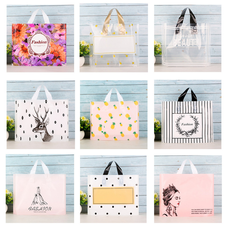 5 tk paksu ehete plastikust käepidemetega kott Armsad mitmesuguse mustriga kilekotid käepidemega kinkekarbiga pulmapeo pakend