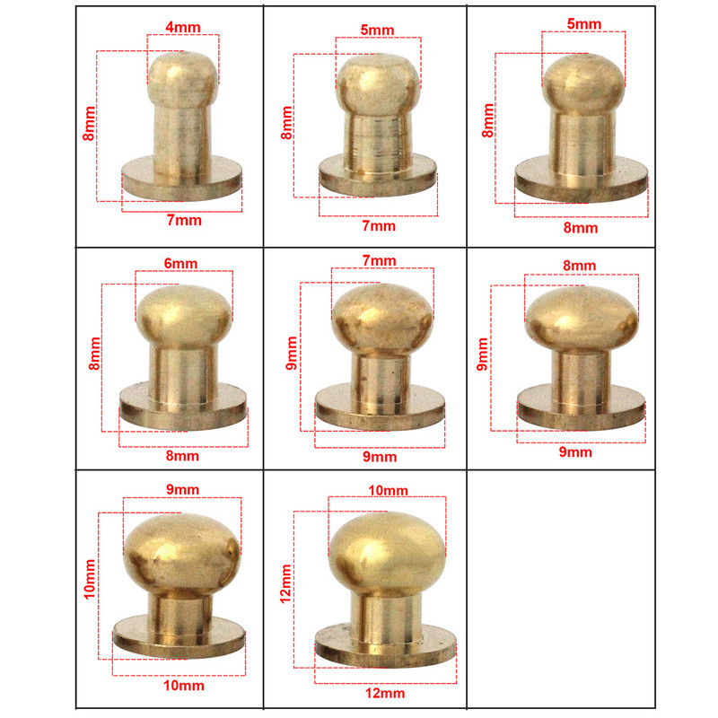 10db Tömör sárgaréz sam barna barna gomb csavaros hátlap Kerek fejű gömboszlop szegecsek szegecsek bőr kézműves kiegészítők