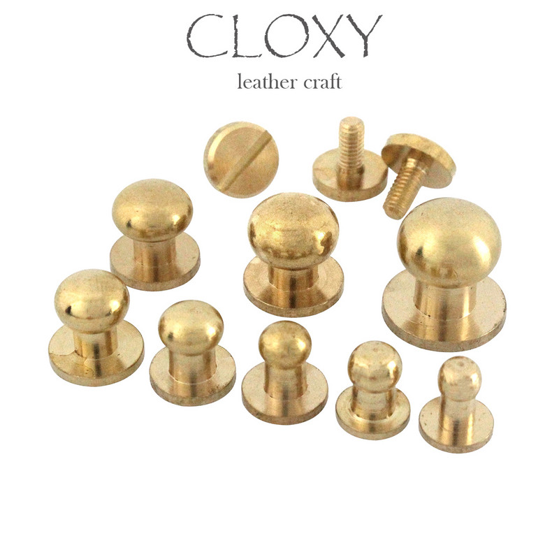 10db Tömör sárgaréz sam barna barna gomb csavaros hátlap Kerek fejű gömboszlop szegecsek szegecsek bőr kézműves kiegészítők