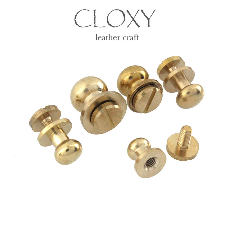 10db Tömör sárgaréz sam barna barna gomb csavaros hátlap Kerek fejű gömboszlop szegecsek szegecsek bőr kézműves kiegészítők