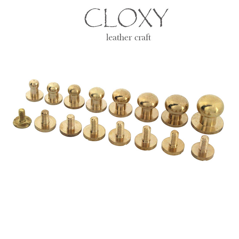 10db Tömör sárgaréz sam barna barna gomb csavaros hátlap Kerek fejű gömboszlop szegecsek szegecsek bőr kézműves kiegészítők