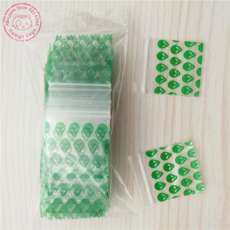 1515 Ziplock Bags 100 Baggies Green Alien Designer márkájú táskák 1,5"X1,5" visszazárható műanyag tárolótáska T012
