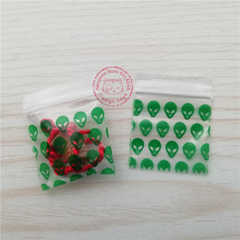 1515 Ziplock Bags 100 Baggies Green Alien Designer márkájú táskák 1,5"X1,5" visszazárható műanyag tárolótáska T012
