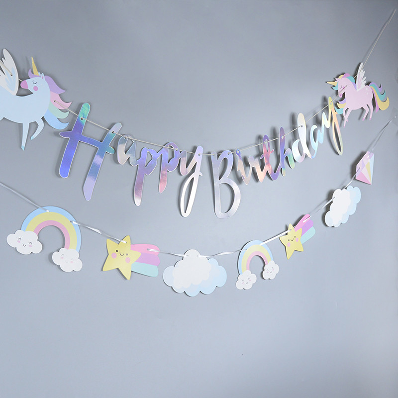 1Set Unicorn Happy Birthday Banner Unicorn Birthday Dekoráció Unicorn party kellékek születésnapi party dekorációhoz