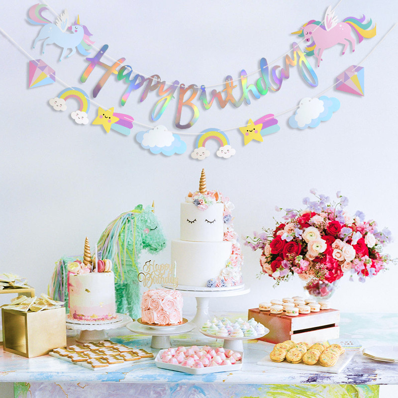 1Set Unicorn Happy Birthday Banner Unicorn Birthday Dekoráció Unicorn party kellékek születésnapi party dekorációhoz