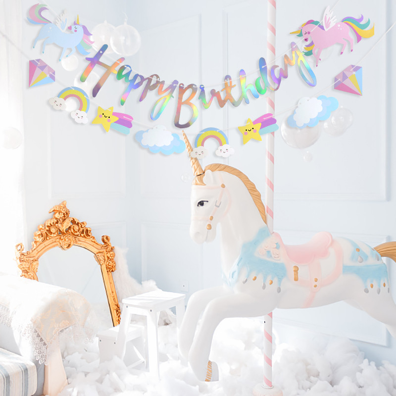 1Set Unicorn Happy Birthday Banner Unicorn Birthday Dekoráció Unicorn party kellékek születésnapi party dekorációhoz