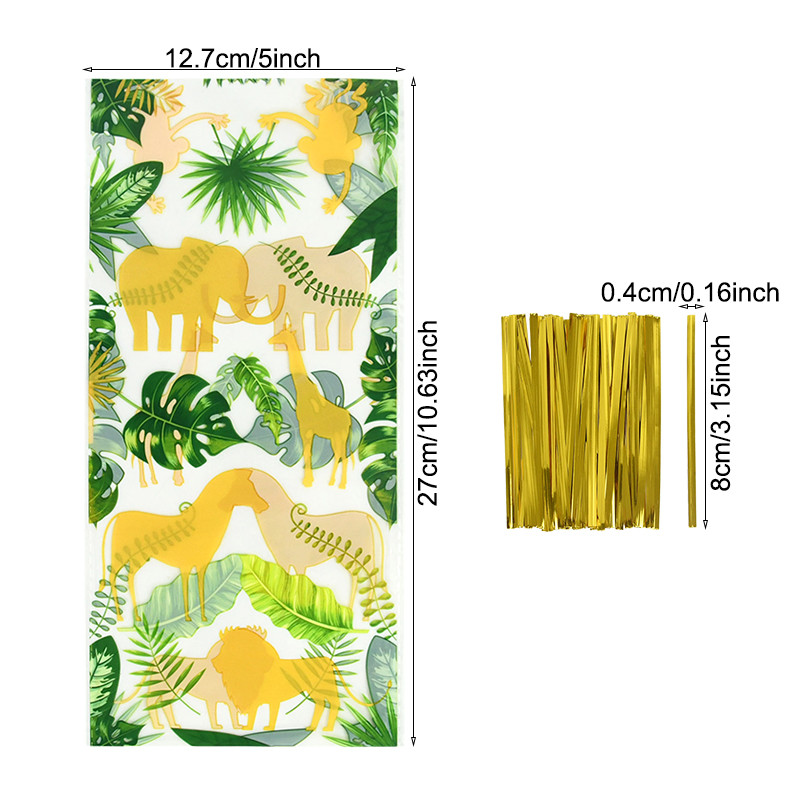 20 vnt. animacinių filmų dramblių žirafos lapų maišeliai dovanų maišeliai plastikiniai sausainiai, saldainių krepšys Safari džiunglių vakarėliui skirtas krepšys su susuktais kaklaraiščiais