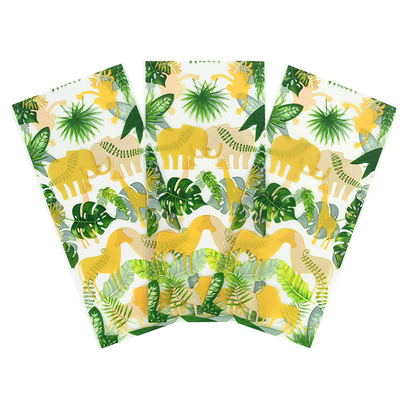 20 vnt. animacinių filmų dramblių žirafos lapų maišeliai dovanų maišeliai plastikiniai sausainiai, saldainių krepšys Safari džiunglių vakarėliui skirtas krepšys su susuktais kaklaraiščiais