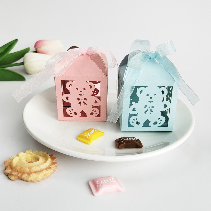 Nem feltáruló ajándéktasakok fiús vagy lányos édességdobozok rózsaszín kék süticsomagolás hordtáska babazuhany Neme feltáró parti dekoráció