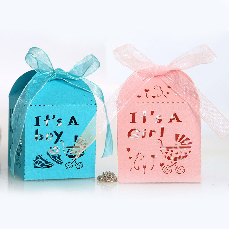 Nem feltáruló ajándéktasakok fiús vagy lányos édességdobozok rózsaszín kék süticsomagolás hordtáska babazuhany Neme feltáró parti dekoráció