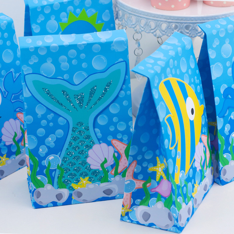 Nāras astes dāvanu kastes bērniem dzimšanas dienas ballītei zem jūras Dzīvnieku kārumu maisiņi konfekšu kastīte papīrs konfekšu kaste Zivju nāru dekors