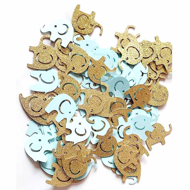 100 tk kullast hõbedast elevant konfettiga Oh Baby Confetti 1. beebi dušilaud Sugu paljastab sünnipäevapeo kaunistuse