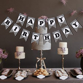 Roșu Negru La mulți ani Ghirlandă de hârtie pentru agățat pe perete Banner Drapel Bunting Copii 1st Birthday Party Decoration Baby Shower