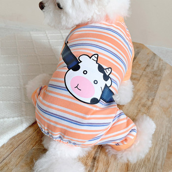 Раирана пижама от крава за малки кучета Памучна риза за домашни любимци Гащеризон XS XXL Оранжев зелен анцуг Йорки Чихуахуа Котка