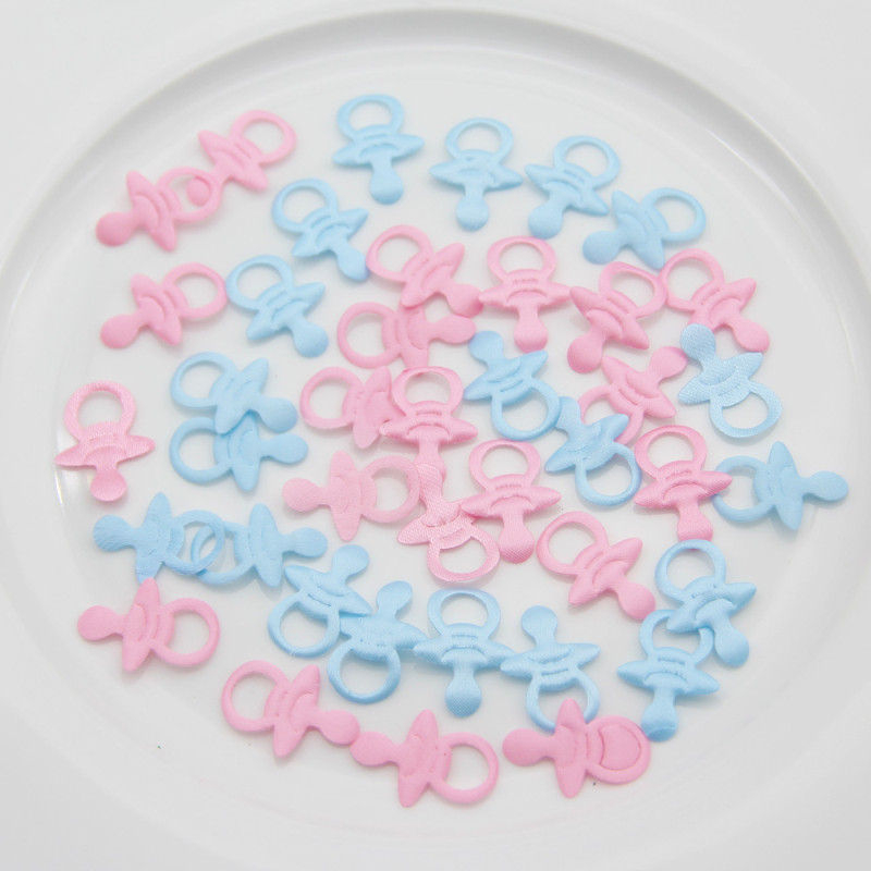 100 de bucăți pentru Baby Shower, roz albastru, bavete din țesătură, suzete, hrănitor, confeti, stropituri pentru ziua de naștere, pentru băiat/fată, pentru decorațiuni de petrecere.