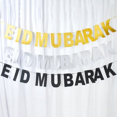 EID Mubarako reklamjuostė Auksinė/smulkinta/juodo popieriaus girlianda Musulmonų islamo Ramadano Kareem vakarėlio dekoracijos 2023 m. Eid Al Fitr dovana