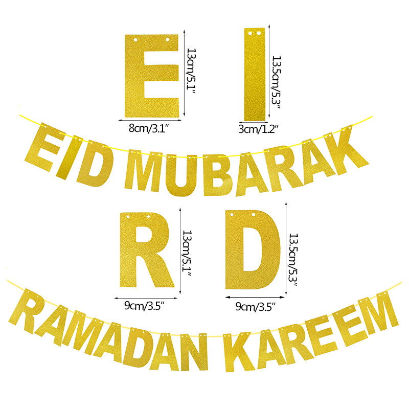 EID Mubarako reklamjuostė Auksinė/smulkinta/juodo popieriaus girlianda Musulmonų islamo Ramadano Kareem vakarėlio dekoracijos 2023 m. Eid Al Fitr dovana