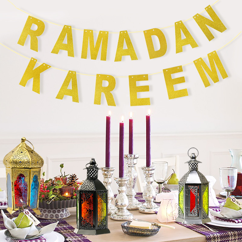 EID Mubarako reklamjuostė Auksinė/smulkinta/juodo popieriaus girlianda Musulmonų islamo Ramadano Kareem vakarėlio dekoracijos 2023 m. Eid Al Fitr dovana