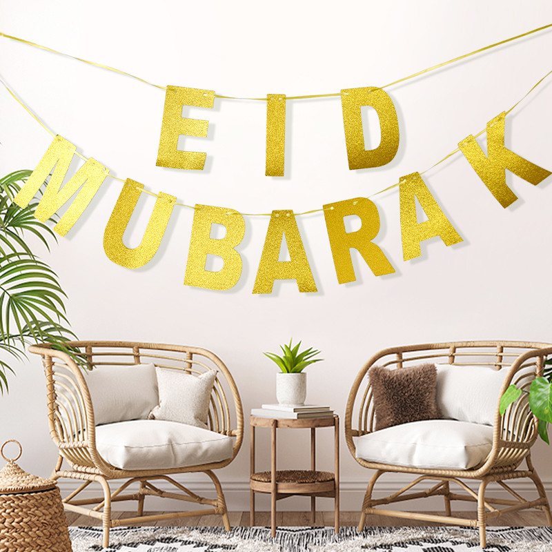 EID Mubarako reklamjuostė Auksinė/smulkinta/juodo popieriaus girlianda Musulmonų islamo Ramadano Kareem vakarėlio dekoracijos 2023 m. Eid Al Fitr dovana