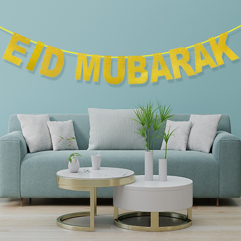 EID Mubarako reklamjuostė Auksinė/smulkinta/juodo popieriaus girlianda Musulmonų islamo Ramadano Kareem vakarėlio dekoracijos 2023 m. Eid Al Fitr dovana