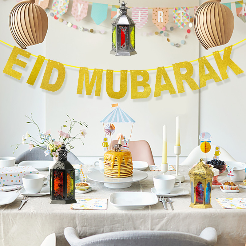EID Mubarako reklamjuostė Auksinė/smulkinta/juodo popieriaus girlianda Musulmonų islamo Ramadano Kareem vakarėlio dekoracijos 2023 m. Eid Al Fitr dovana