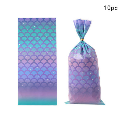 10 vnt. undinėlės uodegos saldumynų maišeliai sausainių pakavimo dėžutės plastikiniai saldainių maišeliai vaikams mergaitėms laimingos undinėlės tema Gimtadienio vakarėlio reikmenys