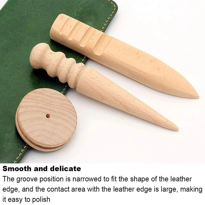 MIUSIE 1PCS ar rokām izgatavots daudzizmēru pulēšanas stieņa ādas amatniecības malas, slīpētais apaļkoks, DIY ādas malu apgriešanas pulēšana