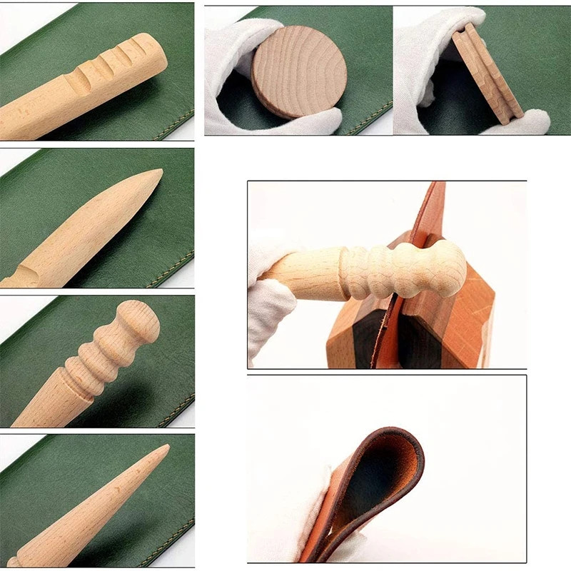 MIUSIE 1PCS ar rokām izgatavots daudzizmēru pulēšanas stieņa ādas amatniecības malas, slīpētais apaļkoks, DIY ādas malu apgriešanas pulēšana