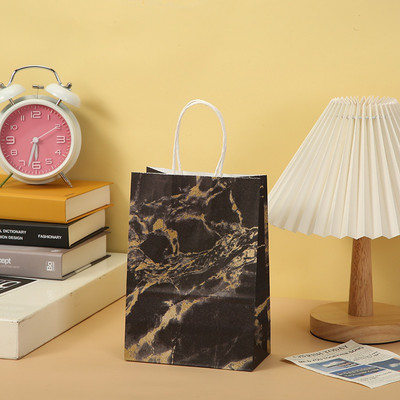 5 bucăți pungi de cadou din hârtie kraft cu design din marmură cu mâner, pungi de ambalare pentru petrecerea de aniversare, cadouri de nuntă pentru oaspeți, consumabile pentru Eid Ramadan