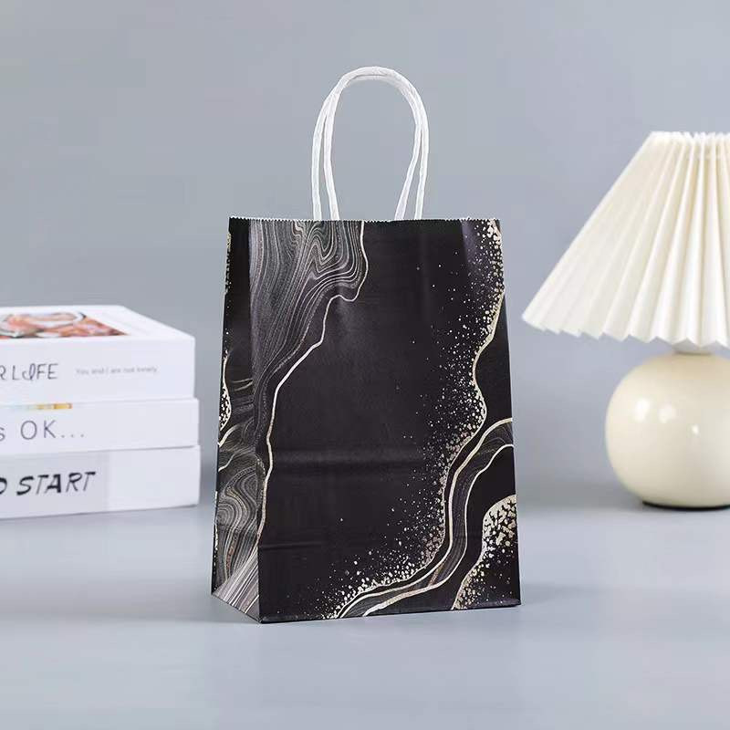 5 bucăți pungi de cadou din hârtie kraft cu design din marmură cu mâner, pungi de ambalare pentru petrecerea de aniversare, cadouri de nuntă pentru oaspeți, consumabile pentru Eid Ramadan