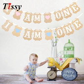 1Komplekts I AM ONE Reklāmkarogs Baby Shower 1. dzimšanas diena, DIY Paper Kraft Baby Boy Girl Mans pirmais viena gada dzimšanas dienas ballītes dekorēšanas piederumi
