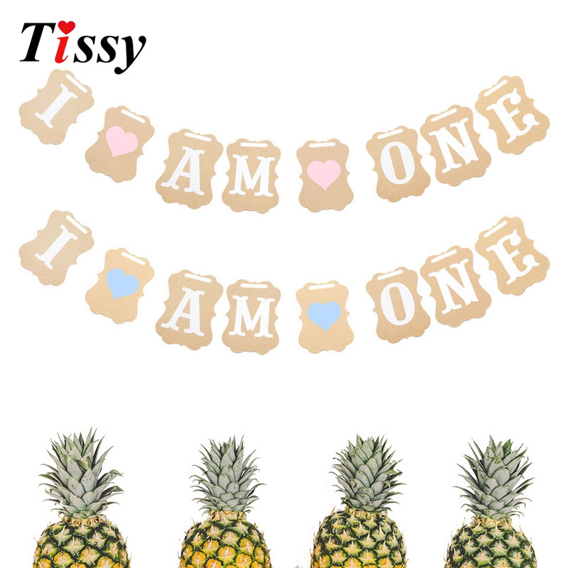 1Komplekts I AM ONE Reklāmkarogs Baby Shower 1. dzimšanas diena, DIY Paper Kraft Baby Boy Girl Mans pirmais viena gada dzimšanas dienas ballītes dekorēšanas piederumi